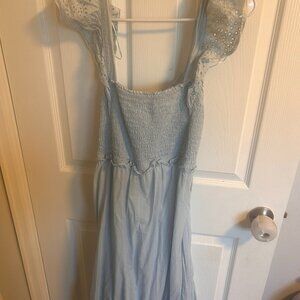 Lauren Conrad back ties pale blue eyelet midi